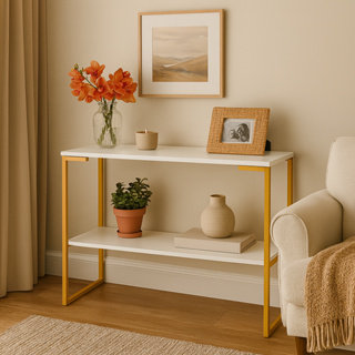 Mesa Aparador Industrial Off White e Dourado – Decoração Moderna para Sala em Oferta na Shopee