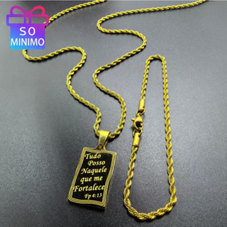 Corrente Masculina e Feminina Aço Inoxidável 316L Prata/Dourado Colar com Pingente Placa Tudo Posso