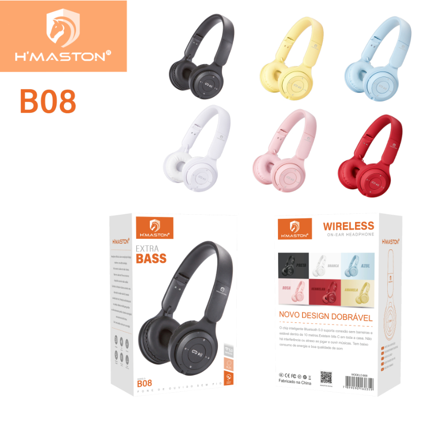 H'maston B08 FONE DE OUVIDO SEM FIO Headband Dobrável WIRELESS 5.0 EXTRA BASS em Oferta na Shopee