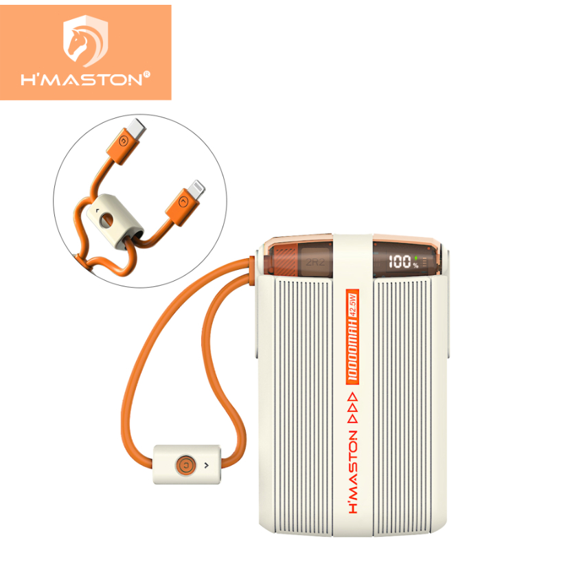 H'maston YD59 Power Bank CARREGAMENTO SUPER RÁPIDO  10000mAh COM CABO EMBUTIDO em Oferta na Shopee