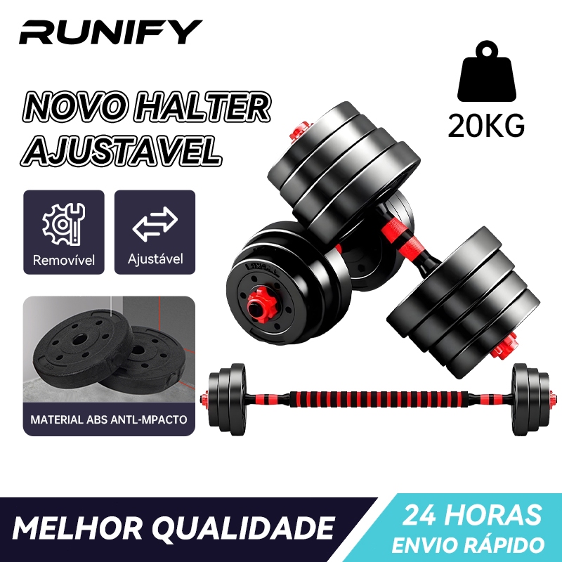 Kit Halteres Ajustáveis 20kg 2 em 1 com Barra – Halteres Ecológicos