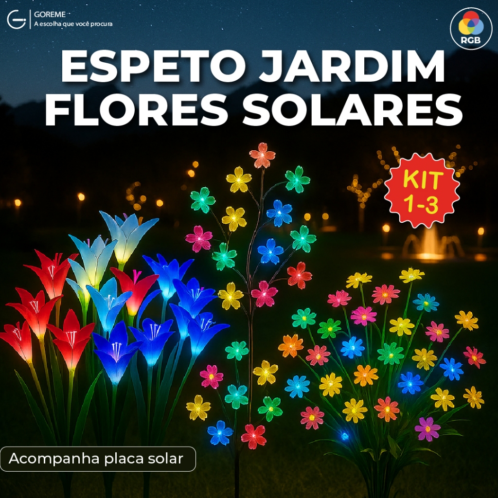 Espeto Jardim Flores Solares com Placa Solar RGB Led Prova d'água Ambiente Externo Diversos modelos em Oferta na Shopee