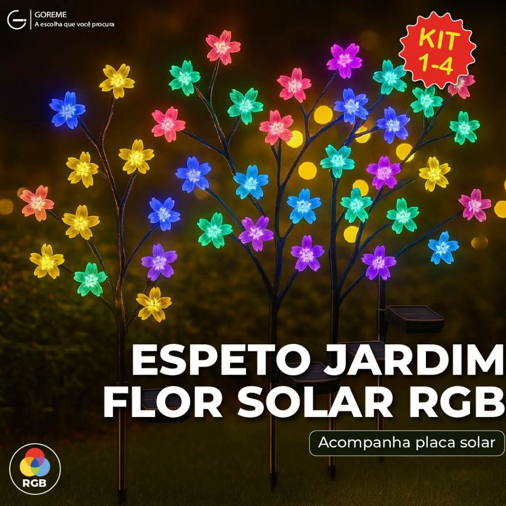 Espeto Jardim Solar Flor de Cerejeira RGB com Placa Solar Prova D'água ambiente externo em Oferta na Shopee