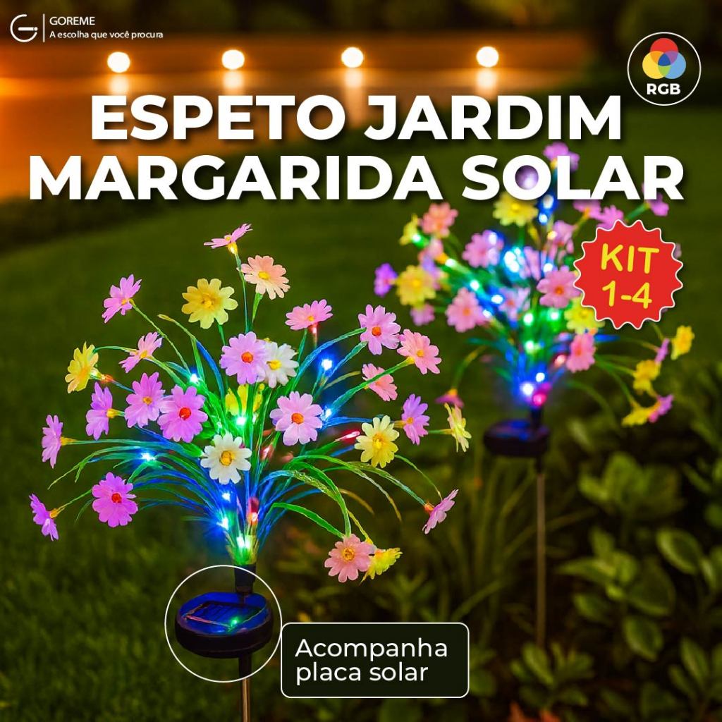 Espeto Jardim Solar Flor de Margarida Colorida com Placa Solar Prova D'água ambiente externo em Oferta na Shopee