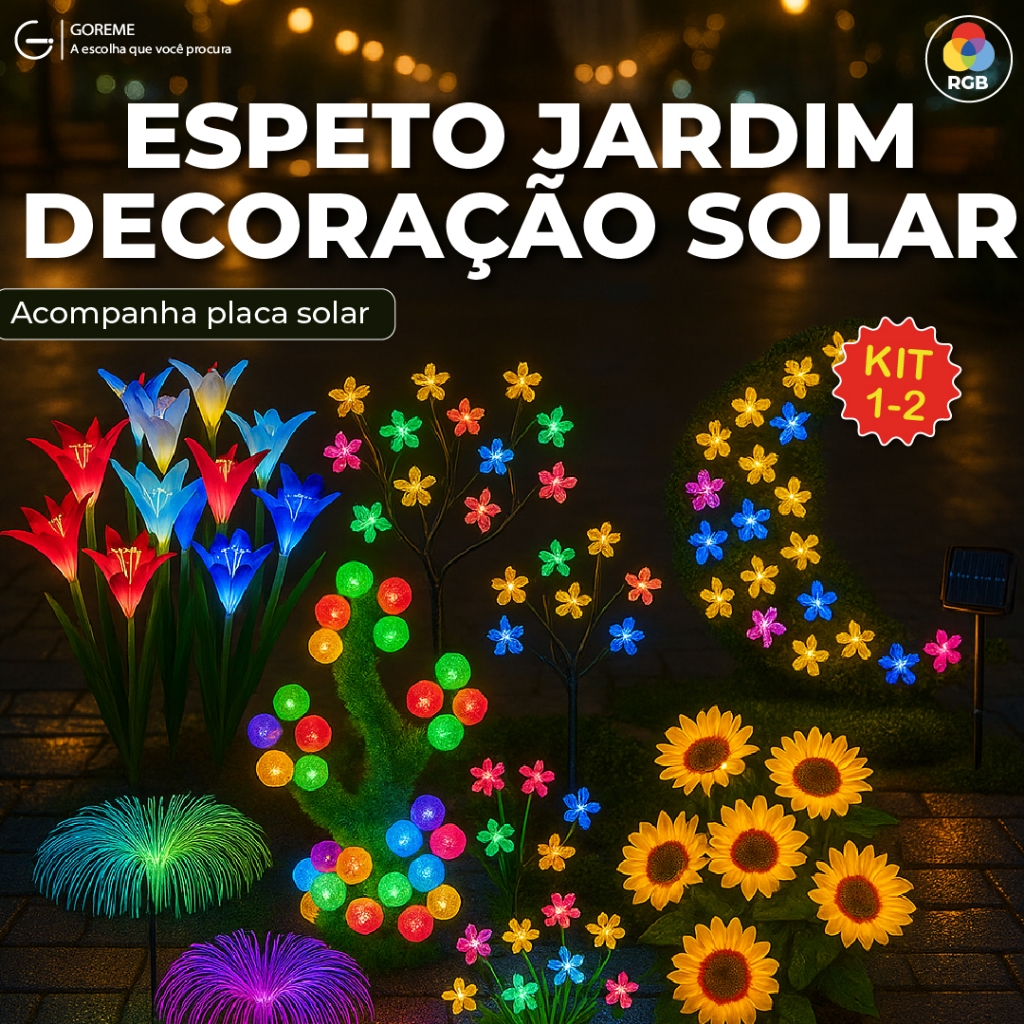 Espeto Jardim Solar RGB Acompanha Placa Solar A Prova dágua para Ambientes Externos Diversos Modelos em Oferta na Shopee