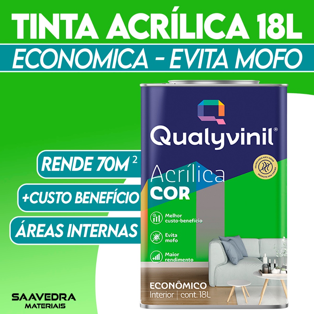 Tinta Acrílica Branco Econômica Rende Muito Areas Internas 18 Litros - Qualyvinil em Oferta na Shopee