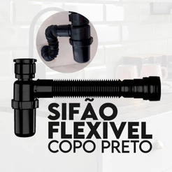 Sifão Sanfonado Preto Com Copo Pvc Astra Kit C/2