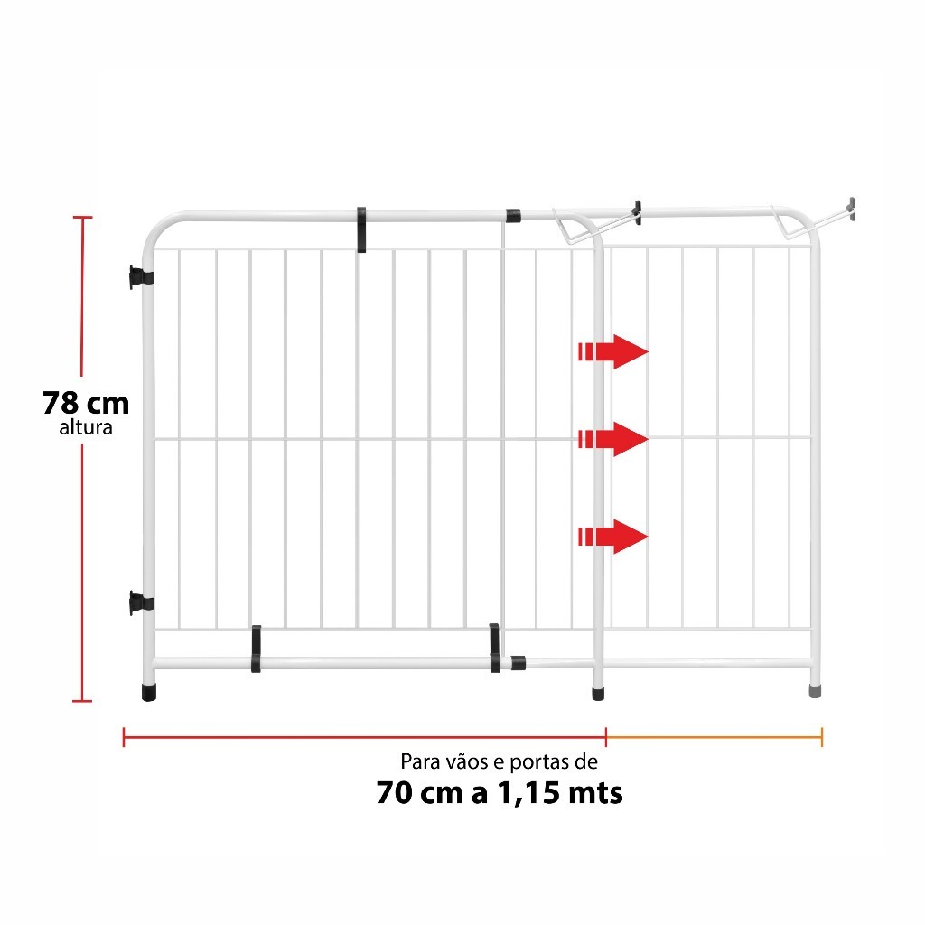 Grade Portão Proteção Pet Crianças Cães Extensivo 70  a 115 Cm Expansivo Grande - LIQUIDAÇÃO