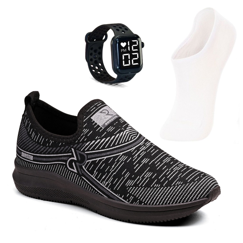 Kit Tênis Meia Unissex Sem Cadarço + Relógio + 1 Par Meia Branco 34 Ao 43. em Oferta na Shopee