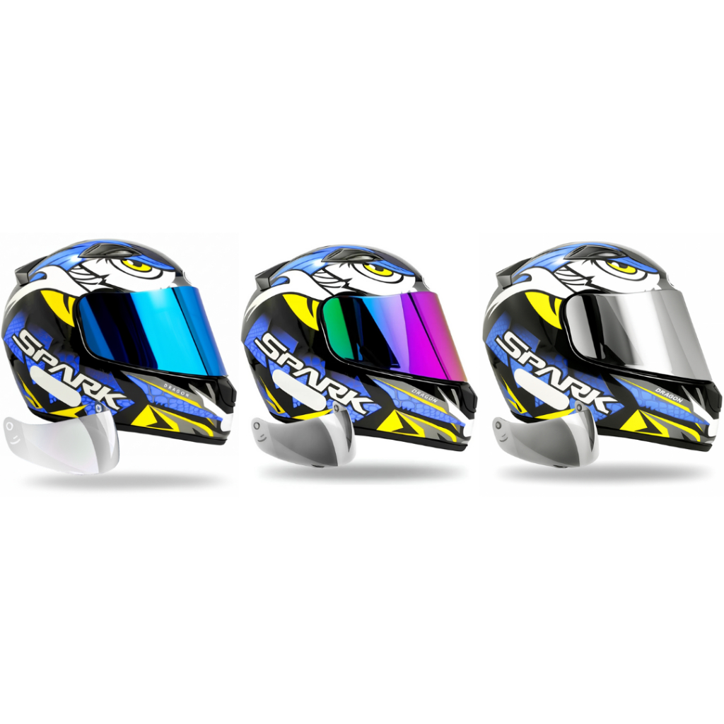 Capacete Masculino Ebf Dragon Azul Mais Viseira Espelhada