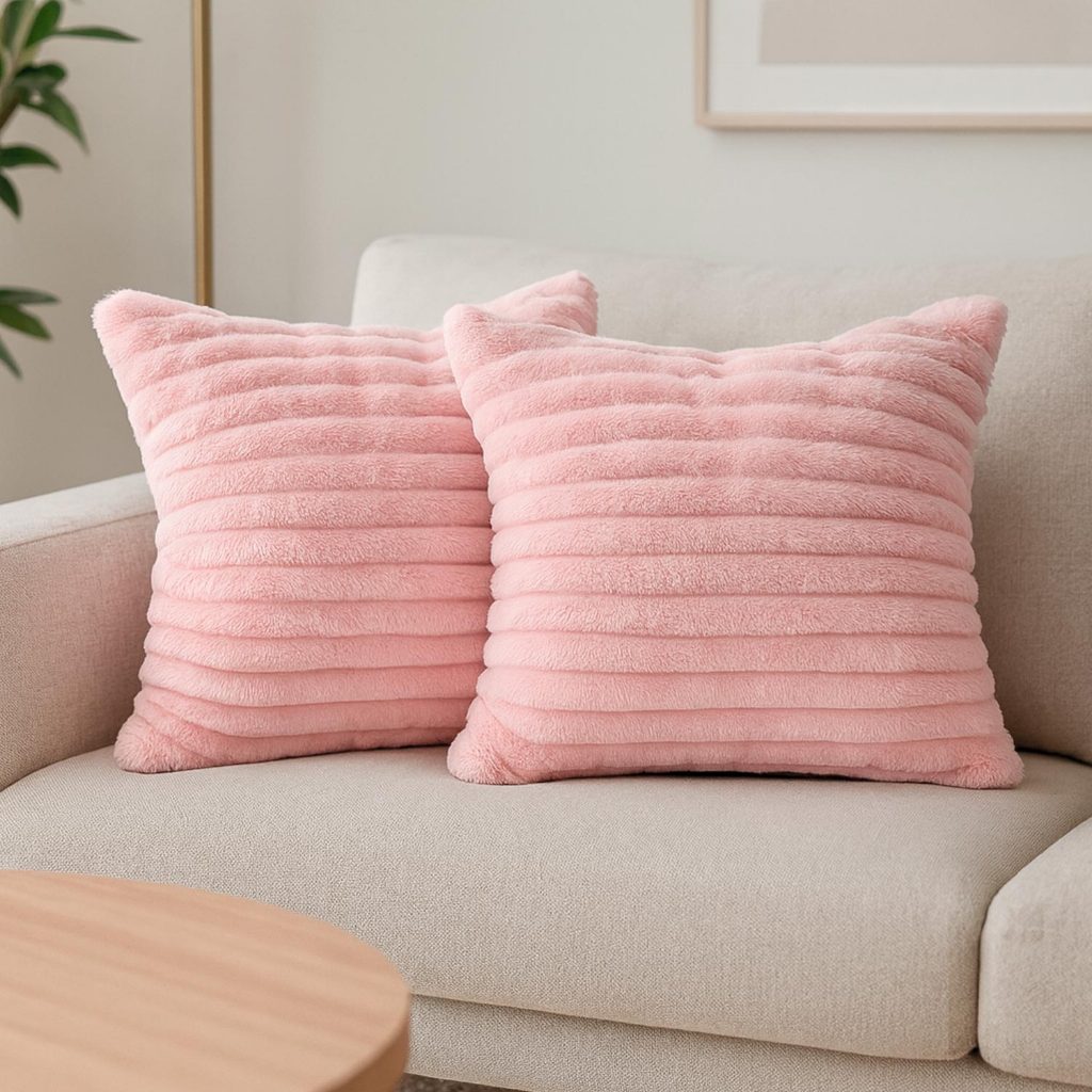 Almofada Decorativa Para Sofá, Cama de Pelúcia Luxo Soft Wave 45x45 Rosa Bebê - Vaipramix