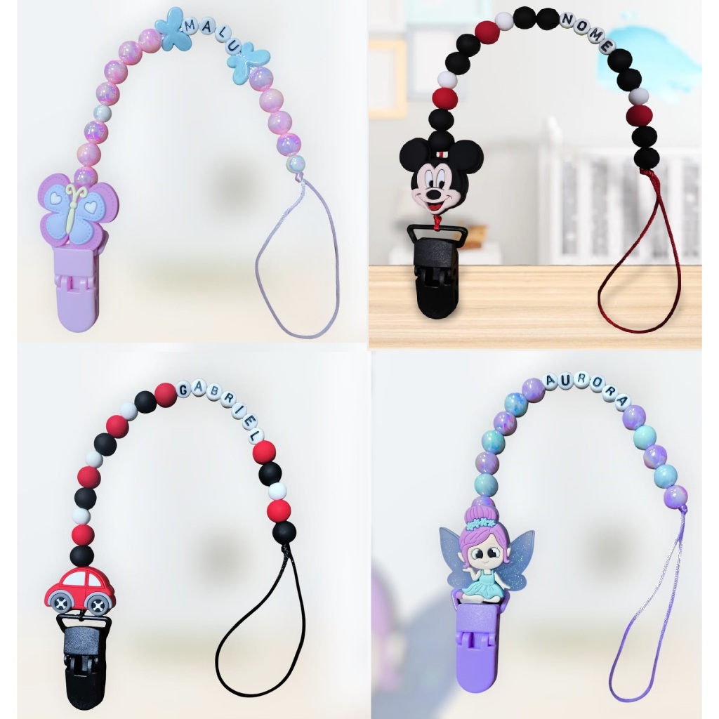 Prendedor de chupeta personalizado com nome bebê menina menino serve Mam Buba Avent em Oferta na Shopee