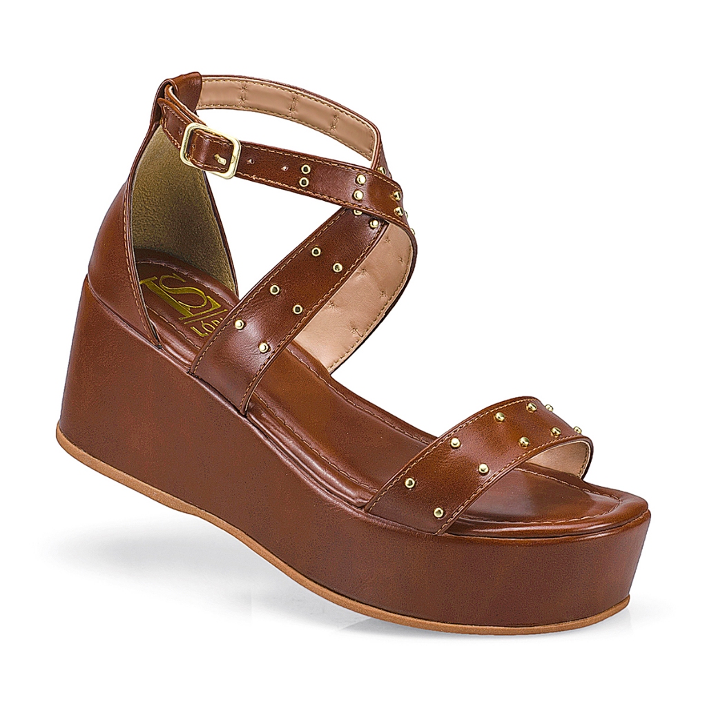 Sandália Feminina Tira Anabela Flatform Fivela Spike Cravo Estilosa 410 em Oferta na Shopee