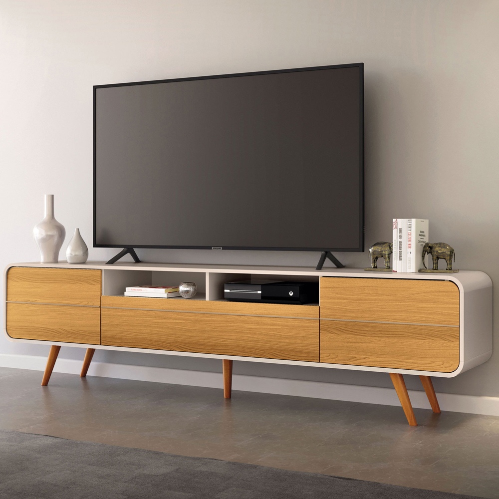 Rack Para Sala de Estar TV 85 Pol Orgânico 220cm Erah B01 Off White Cinamomo - Lyam Decor em Oferta na Shopee