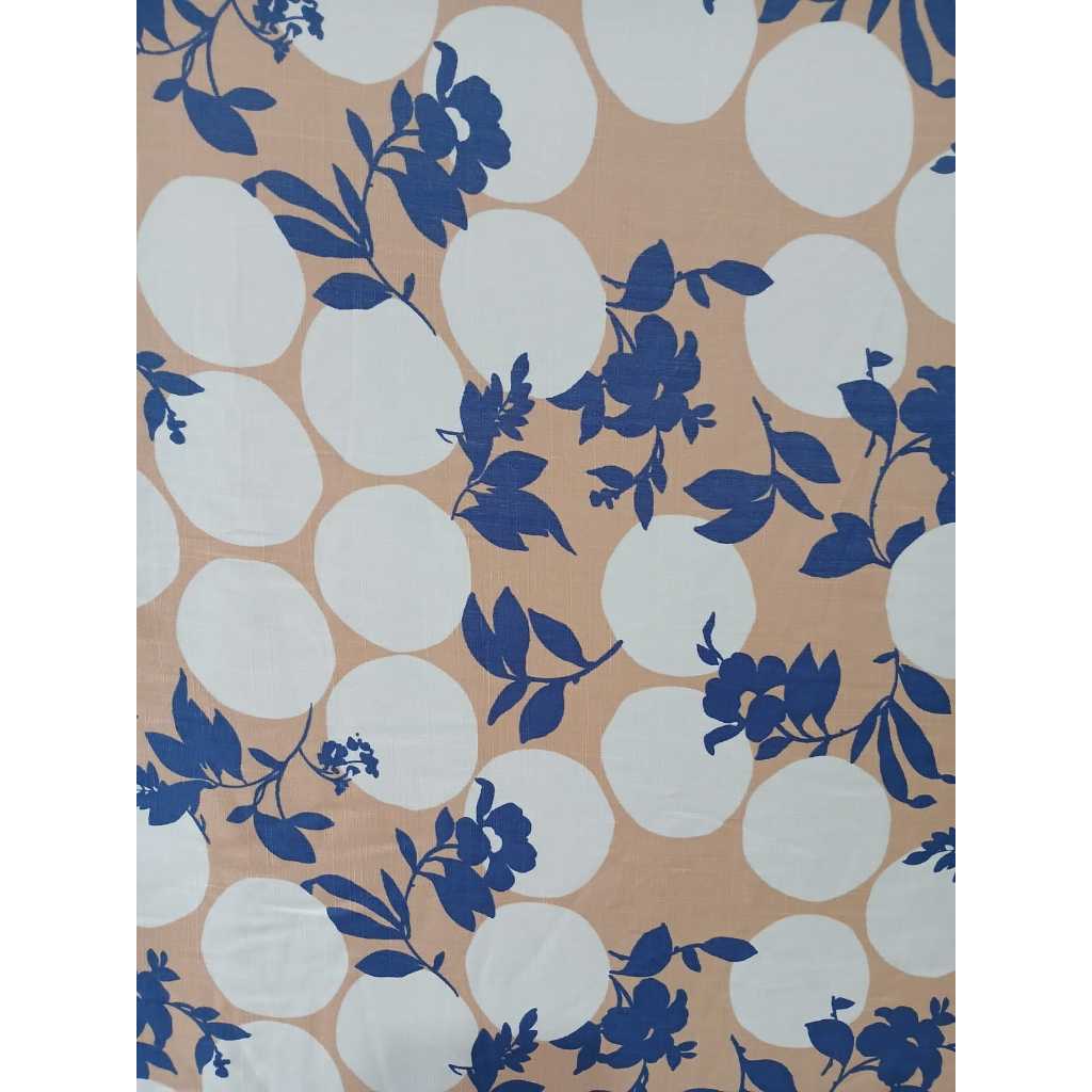 TECIDO VISCOLINHO ESTAMPADO  (COD.104) COR BEGE COM OFF E AZUL 1,50 DE LARGURA 100% VISCOSE