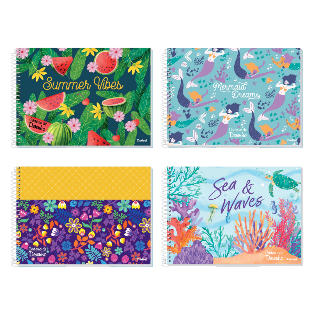 Kit 5 Cadernos de Desenho My Collect A4 Capas Sortidas & Capa Dura 80 Folhas