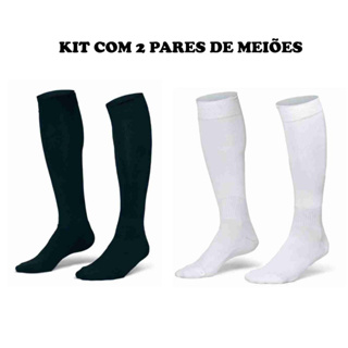 Combo 2 Meião Adulto Futebol Campo Futsal Profissional Preto  Branco em Oferta na Shopee