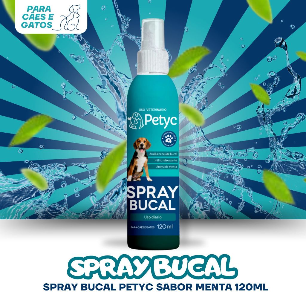 Higienizador Bucal 120mL PETYC Linha Premium Anti Tartaro Acaba Com Bafinho Solução Spray Petshop
