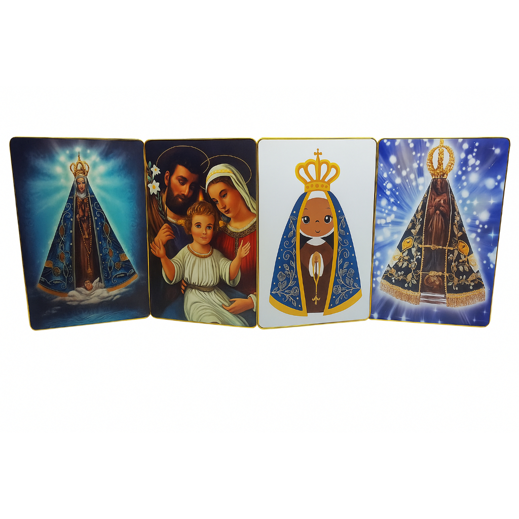 Quadro De Parede Decorativo A Sagrada Família Nossa Senhora Aparecida Com Moldura Dourada