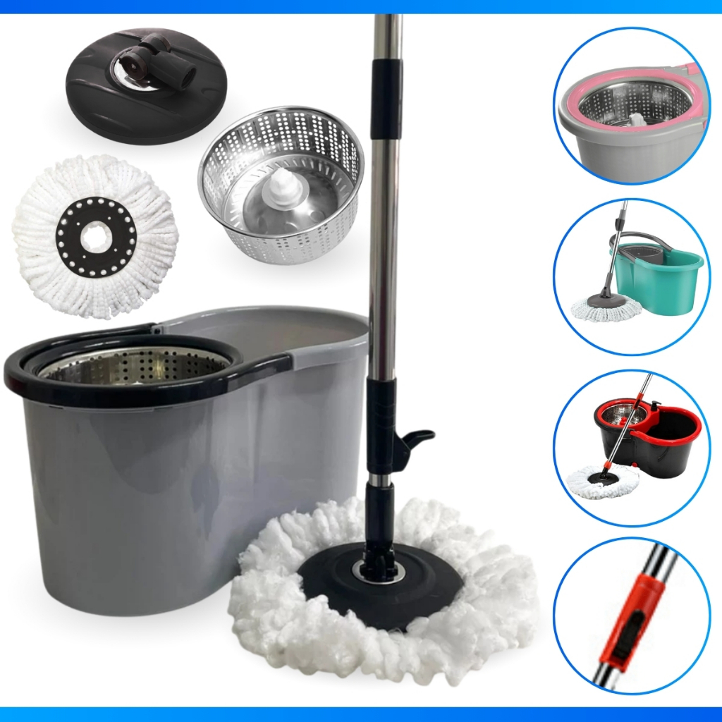 Mop Com Centrifuga Inox e Cabo em Inox Com Refil De Microfibra 9 Litros Mopi em Oferta na Shopee