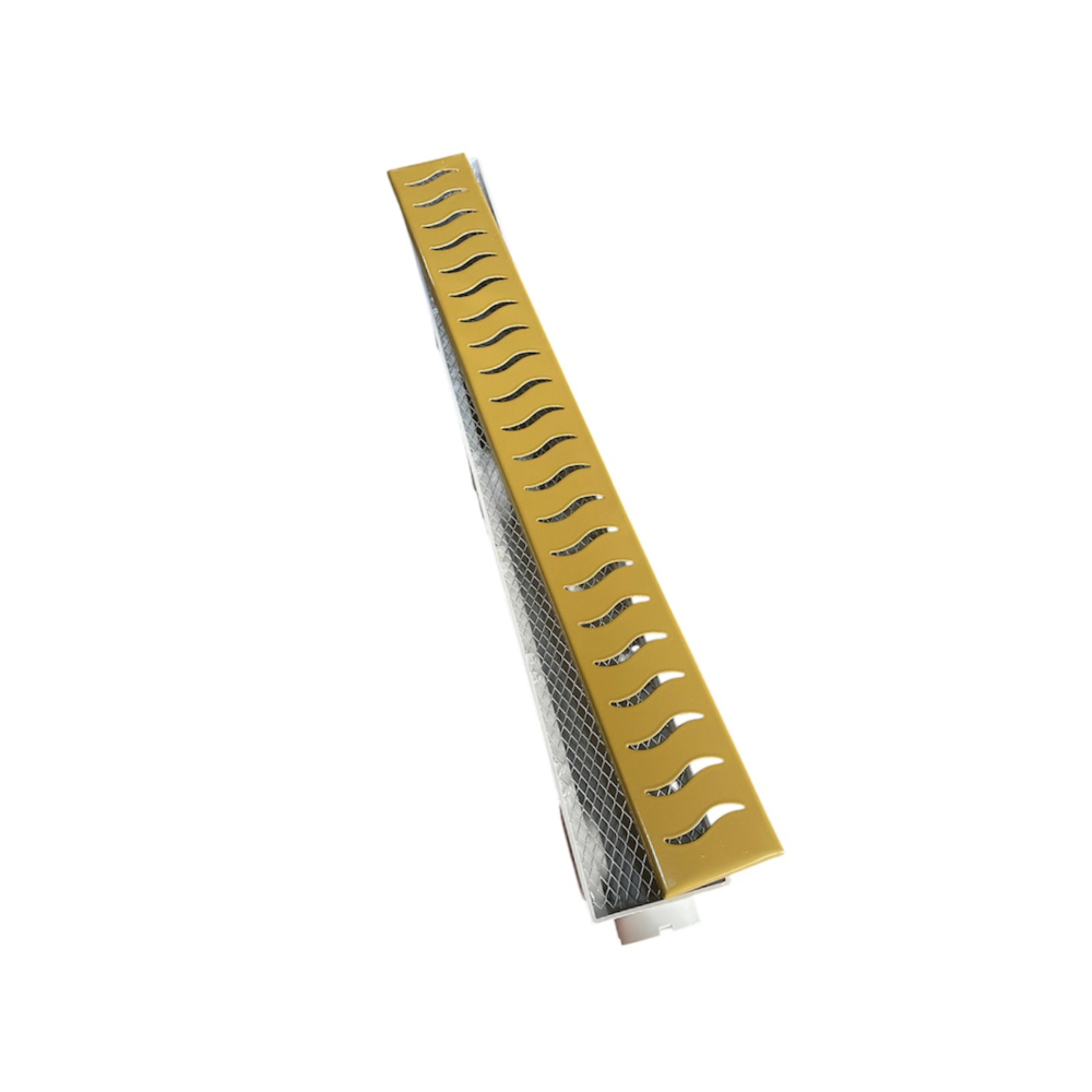 Ralo Linear 6x50cm Sifonado Para Banheiros Áreas Cobertas Com Tela Anti insetos e Grelha Em Aço Inox Na Cor Dourada Gold