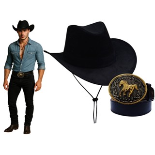 KIT CHAPÉU COUNTRY RODEIO + CINTO FIVELA MASCULINO COWBOY SERTANEJO CAVALGADA FESTA JUNINA SÃO JOÃO em Oferta na Shopee