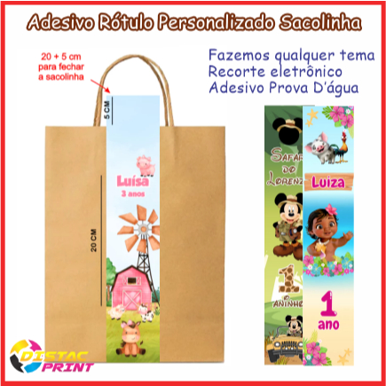 Adesivo Rótulo Para Sacola Kraft QUALQUER TEMA | Adesivo Personalizado Lembrancinha Aniversário | Adesivo Bolsinha