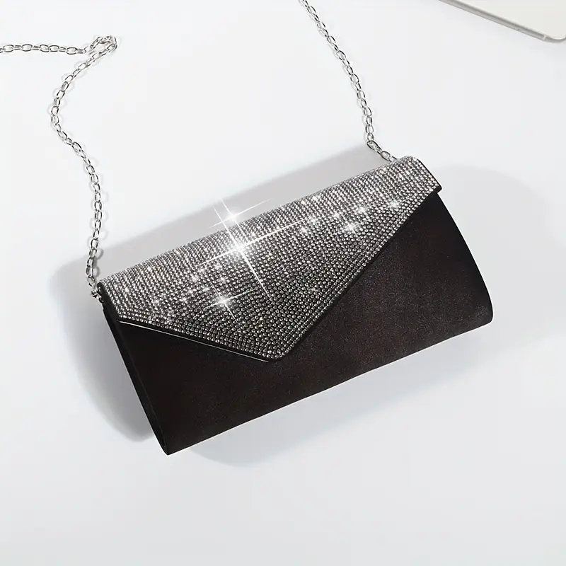 BOLSA FESTA BRILHO LUXO PRETA COM STRASS PRATA de Jantar com Strass, Luxo para Festas 15 anos, Formatura e Casamentos