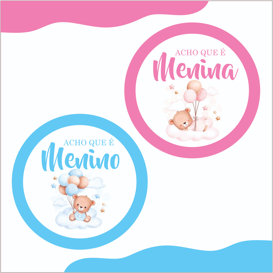Kit 100 Adesivos Chá Revelação Ursinho Menina ou Menino em Oferta na Shopee