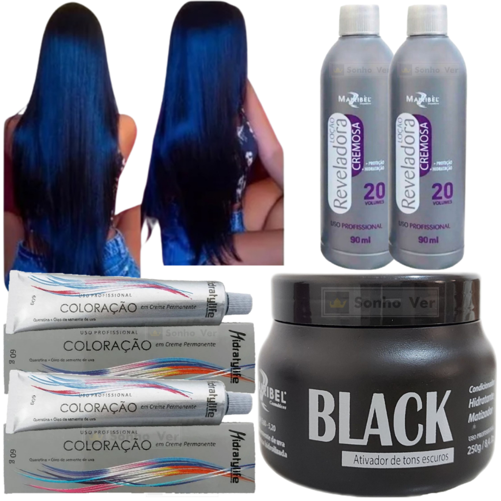 Kit Preto Azulado 2 Tinta 1 Matizador 250g 2 Ox Mairibel