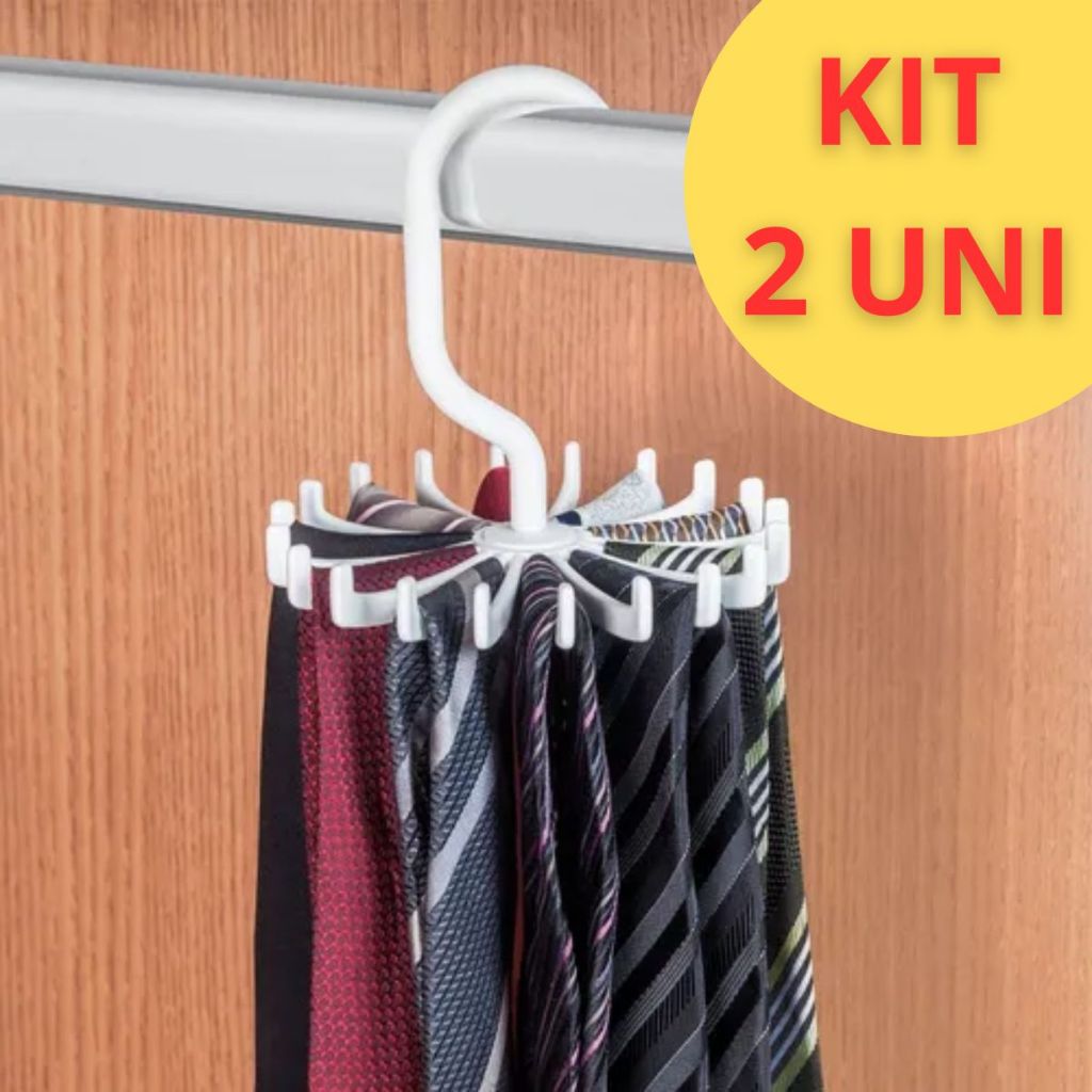 kit 2 Cabide Giratório Branco Para Gravatas Cintos Lenços 20 hastes