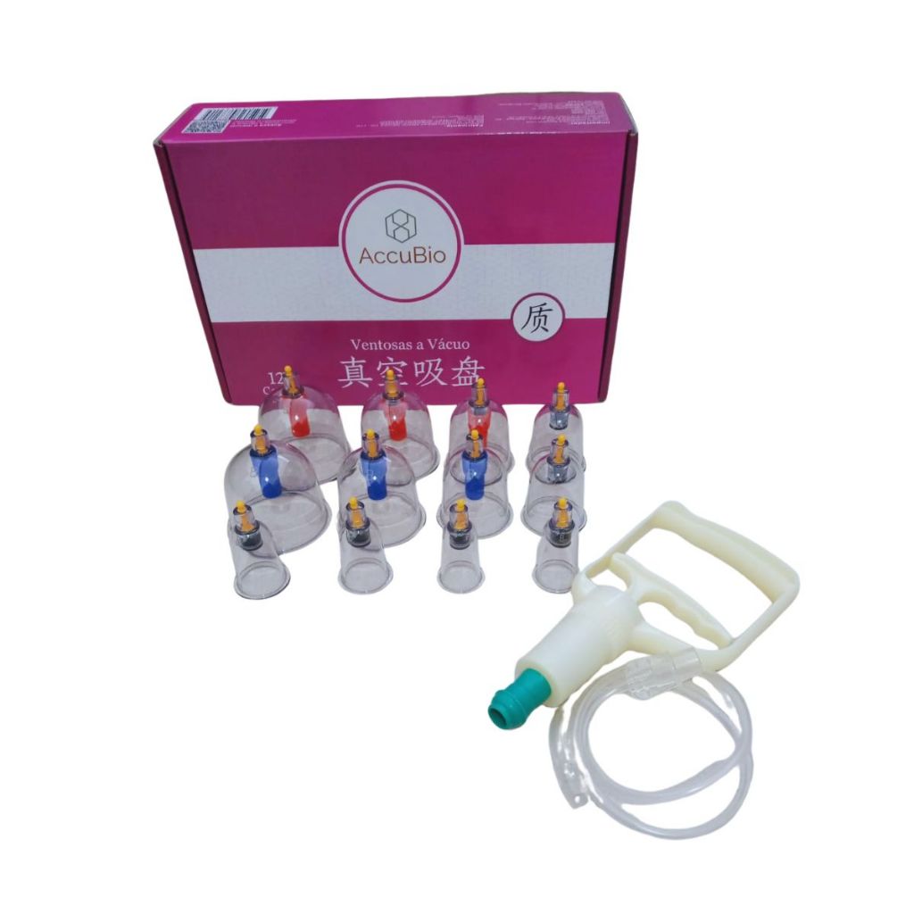 Kit Ventosaterapia com bomba 12 copos Massoterapia Accubio