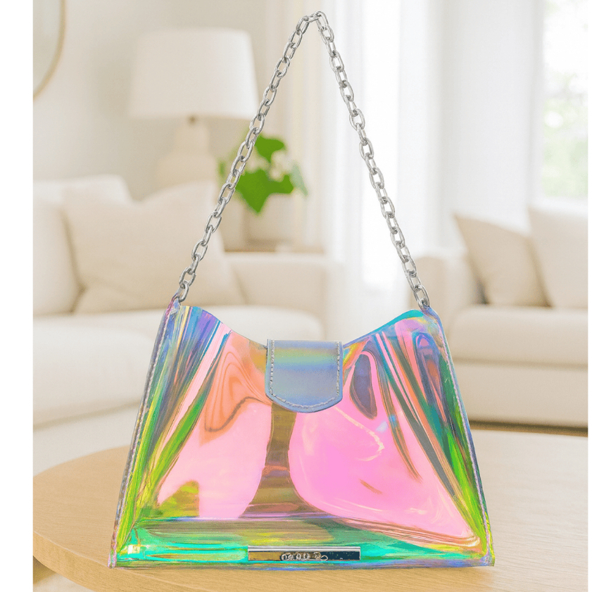 Bolsa Feminina Vinil Multicolor Transparente Alça Corrente Transversal e Lateral Lançamento em Oferta na Shopee