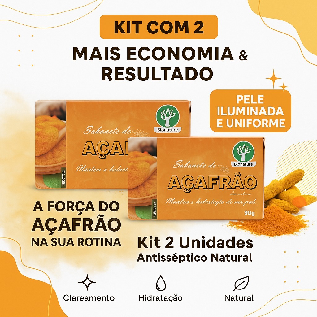02 Kit 2 Sabonete Açafrão 90g  – Antiacne, Clareador da Pele e Auxiliar na Foliculite em Oferta na Shopee