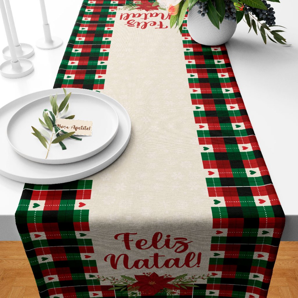 Trilho Toalha Caminho de Mesa Natalino 110x35cm Decoração Natal Papai Noel