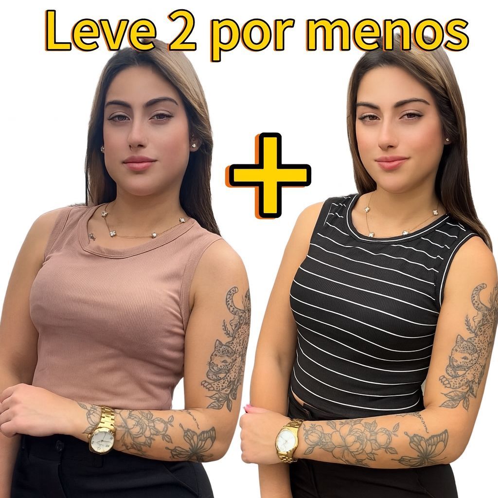 Kit 2 Cropped Feminino Canelado Blusa Regata Ribana Básica Regatinha Camiseta Feminina, Kit ou unidade (tamanho unico)