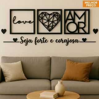 Quadro Decorativo Frase em Mdf Seja Forte e corajosa quarto Cabeceira Decoração Love Sala em Oferta na Shopee