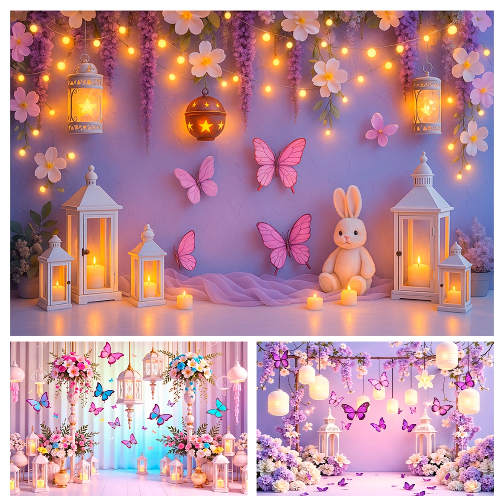 Fundo Fotográfico Borboletas Smash The Cake Newborn Sublimado 1,5 x 2,2 Mt