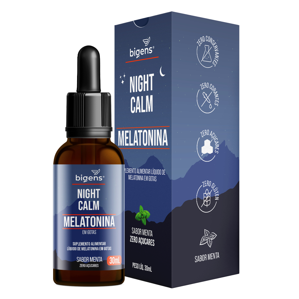 BIGENS MELATONINA NIGHT CALM 30ML GOTAS MENTA em Oferta na Shopee