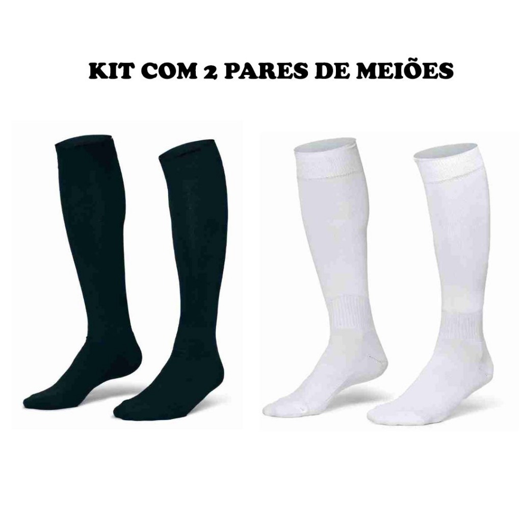 Combo Kit 2 Meião Adulto de Futebol Campo Futsal Profissional Preto  Branco