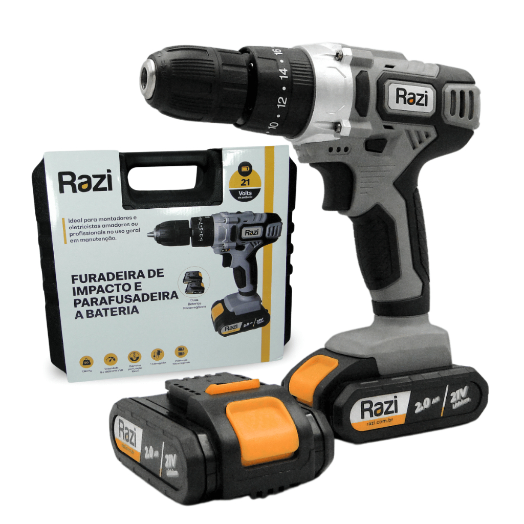 Furadeira Impacto e Parafusadeira 2 em 1 21V á Bateria RZ-FPB121 Bivolt Razi