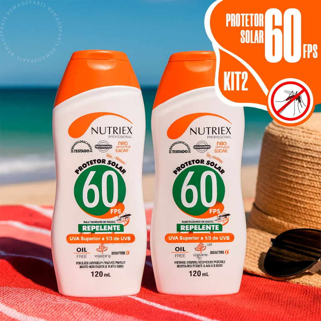 Kit 2 Protetor Solar FPS 60 Profissional Nutriex 120ml Com Repelente