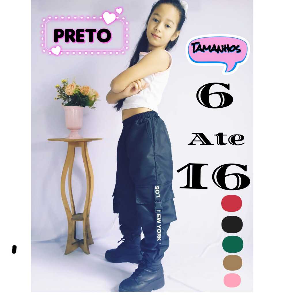 calça infantil menina juvenil feminina jogger escola blogueira preto