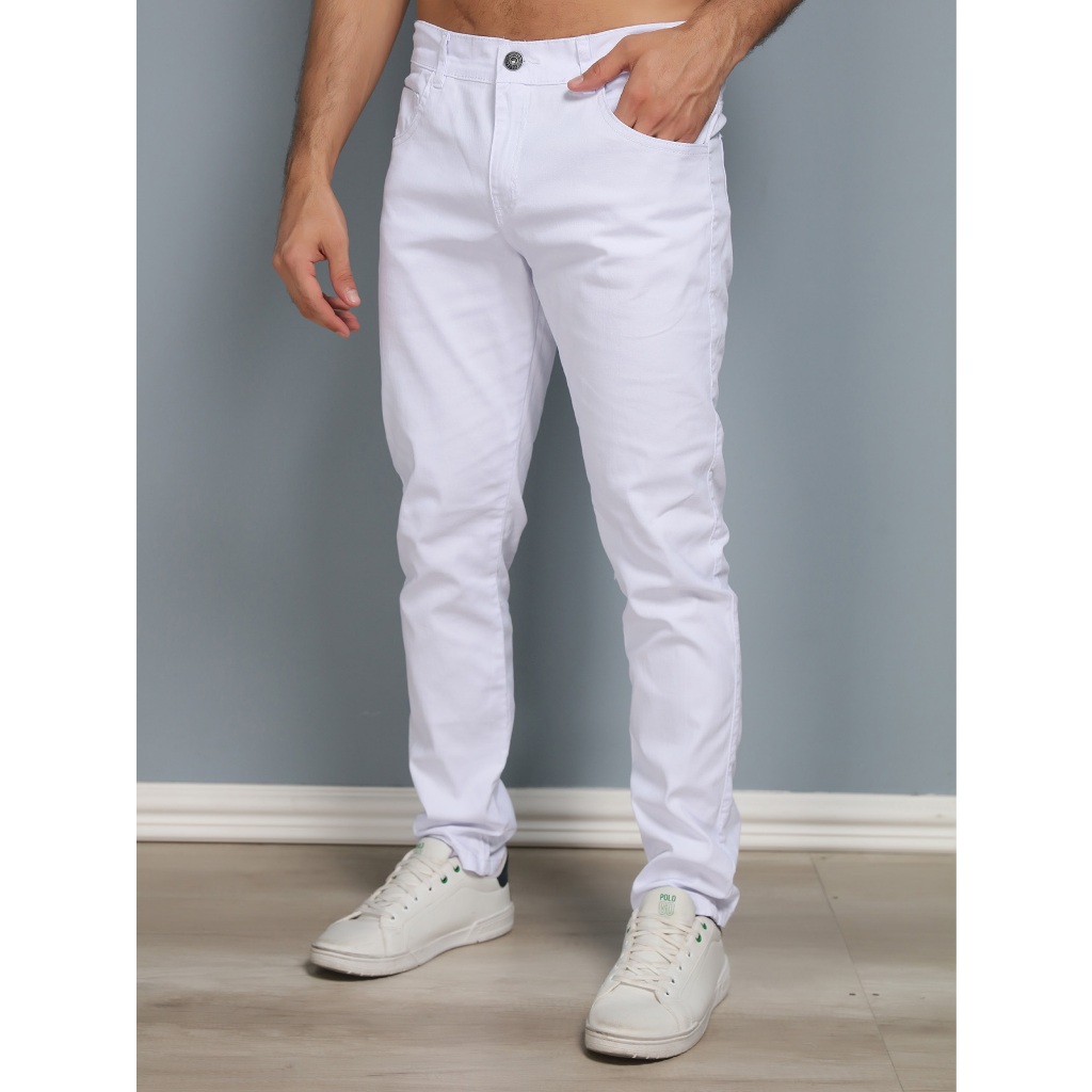 Calça Sarja Branca Masculino Confortavel Casual TOP Enviar rápido em Oferta na Shopee