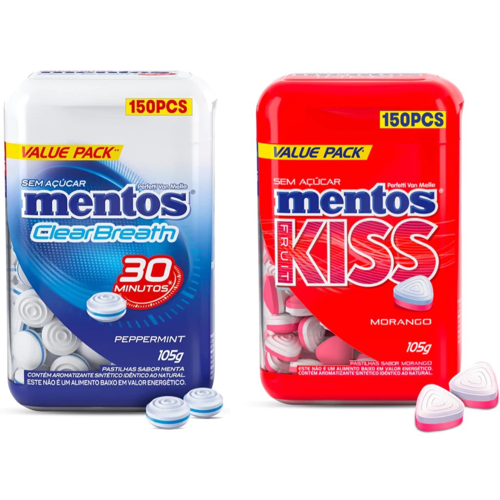 Pastilhas Mentos Sem Açucar Peppermint ou Morango Pote 105g 150 Unidades - Escolha o Sabor em Oferta na Shopee