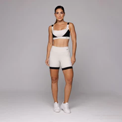 Conjunto Academia Fitness Feminino Top com Recorte e Short Alta Compressão Detalhe Preto Coleção Duo