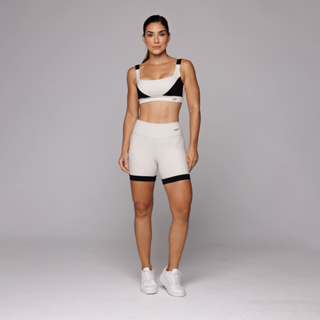 Conjunto Academia Fitness Feminino Top com Recorte e Short Alta Compressão Detalhe Preto Coleção Duo em Oferta na Shopee
