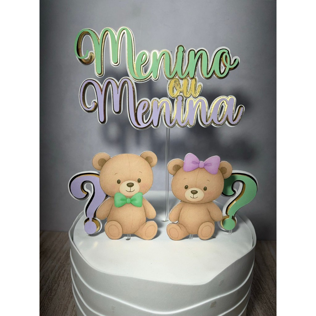 Topo de Bolo Chá Revelação Ursinhos – Menino ou Menina