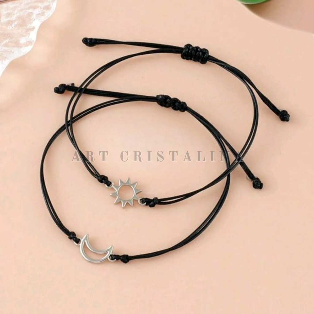 Tornozeleira Feminina Sol e Lua Fina delicada Preta Ajustavel em Oferta na Shopee