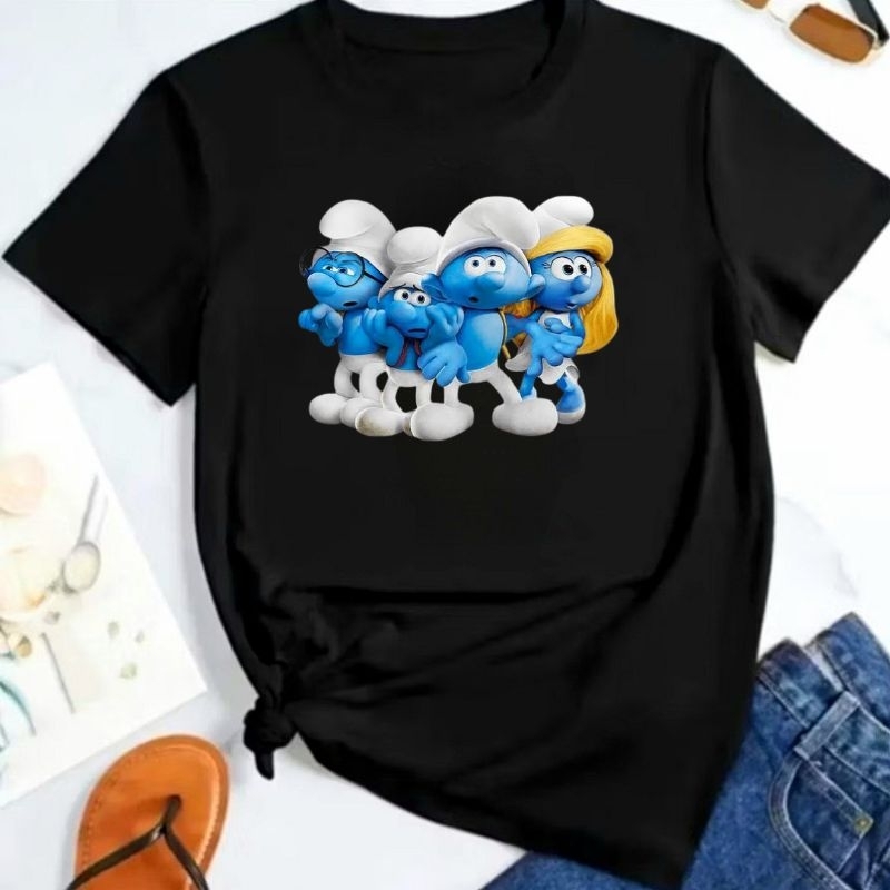 Camiseta Modinha Turma dos Smurfs Melhores Amigos Aventura Personagens Desenho Animado Blusa Unisex I Antil e Adulto